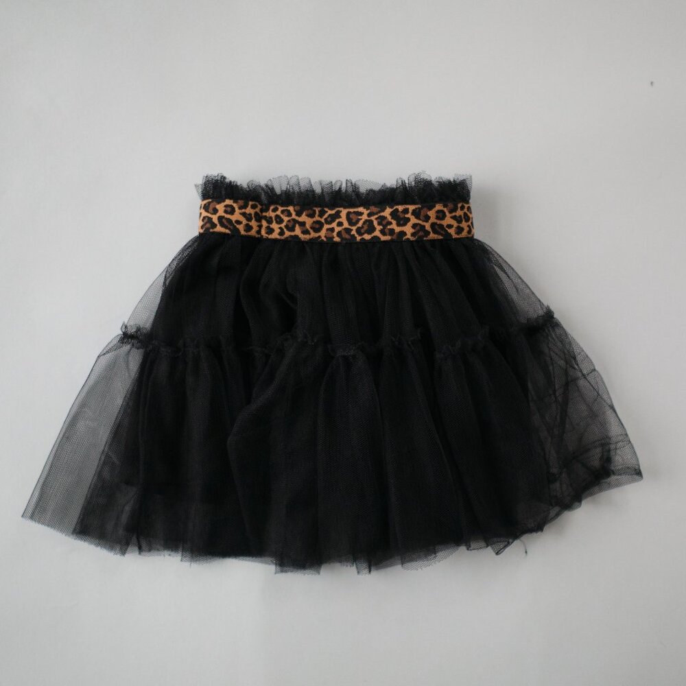 TOCOTO VINTAGE TULLE LEOPARD TRIM SKIRT